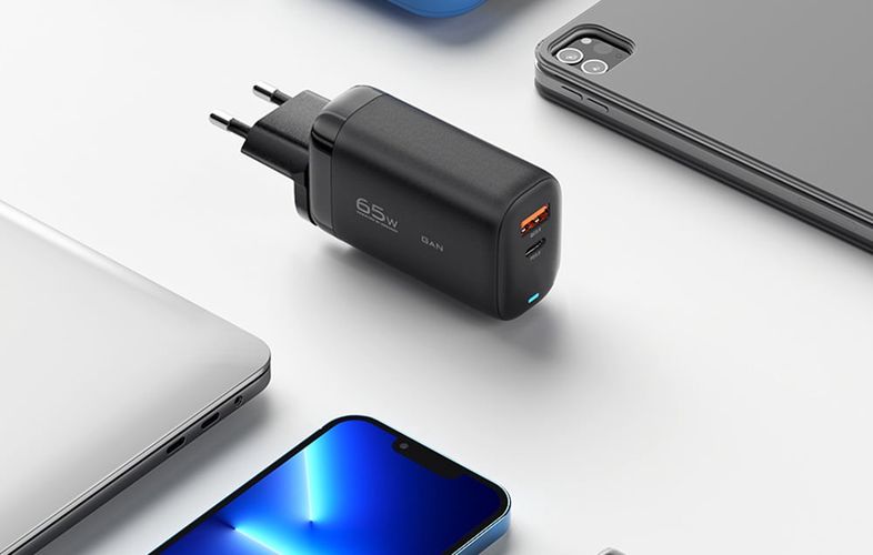 Wall charger, Essager, ECTAC-MYB01-Z, GaN,  USB-C, USB-A, 65W (black), Essager ECTAC-MYB01-Z