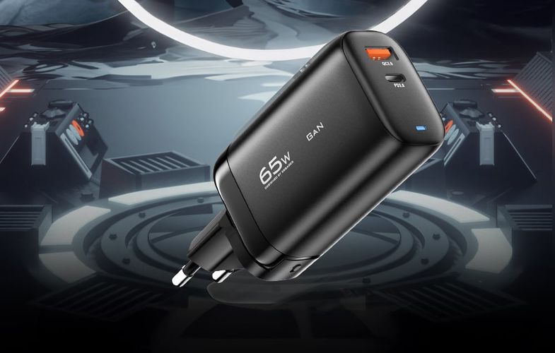 Wall charger, Essager, ECTAC-MYB01-Z, GaN,  USB-C, USB-A, 65W (black), Essager ECTAC-MYB01-Z