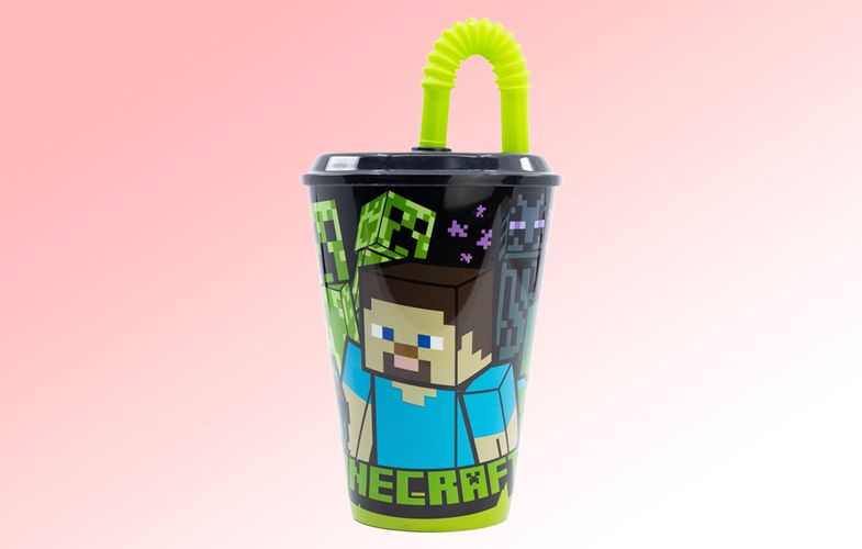 Water Cup with Straw for Kids STOR 40430 430 ml Minecraft (black), Stor 40430