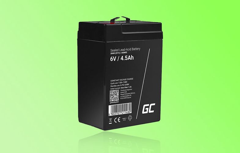 Maintenance-free AGM VRLA Battery Green Cell AGM02 6V 4.5Ah (for alarm system, cash register, toy), Green Cell AGM02