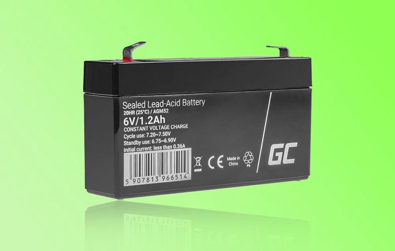 Maintenance-free AGM VRLA Battery Green Cell AGM52 6V 1.2Ah (for alarm system, cash register, toy), Green Cell AGM52