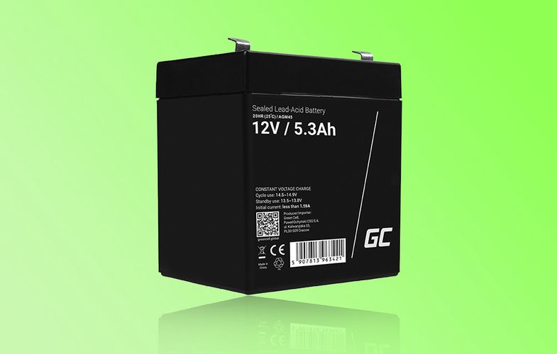 Maintenance-free AGM VRLA Green Cell AGM45 12V 5.3Ah Battery (for alarm system, cash register, toy), Green Cell AGM45