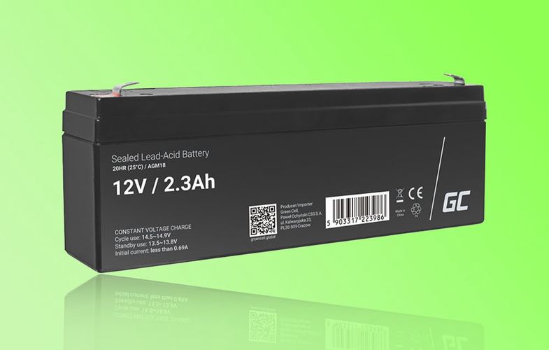 Maintenance-free AGM VRLA Green Cell AGM18 12V 2.3Ah Battery (for alarm system, cash register, toy), Green Cell AGM18