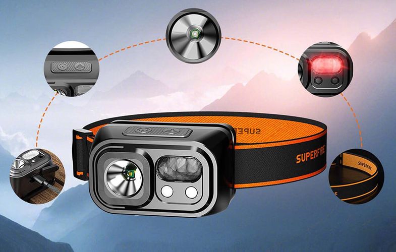 Superfire HL23-S headlamp flashlight, 350lm, USB-C, Superfire HL23-S