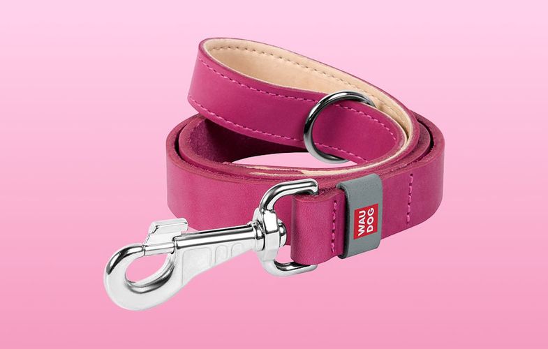 WAUDOG natural leather dog leash 25 mm wide, 122 cm long pink, Waudog 08157