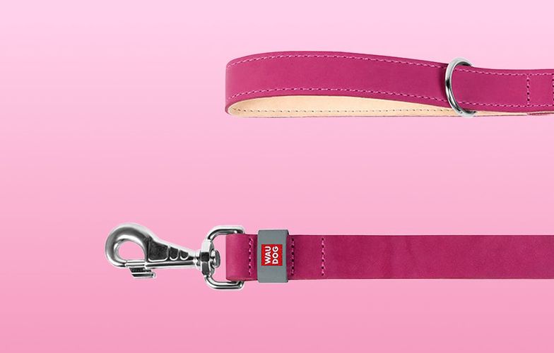 WAUDOG natural leather dog leash 25 mm wide, 122 cm long pink, Waudog 08157