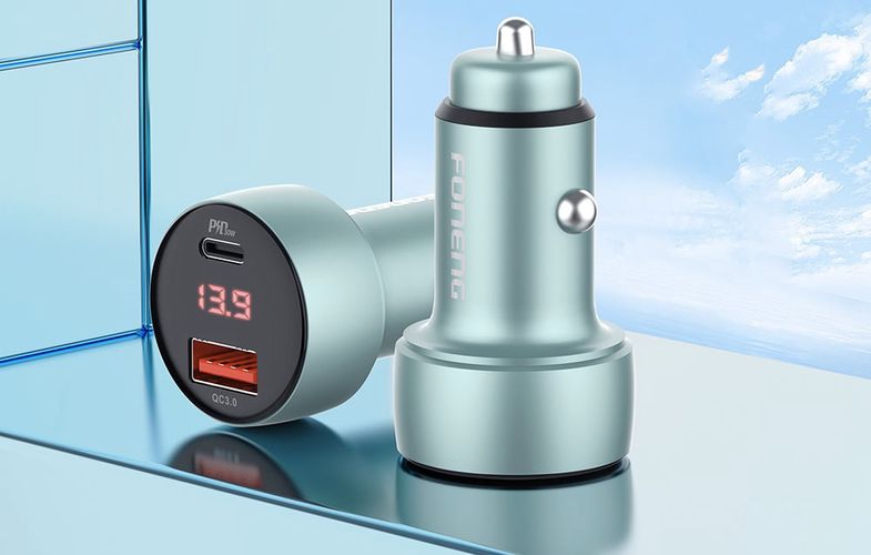 Foneng C18 1xUSB-A, 1xUSB-C 2.4A 48W car charger (grey) + USB-C to USB-C cable, Foneng C18 Type-C to Type-C