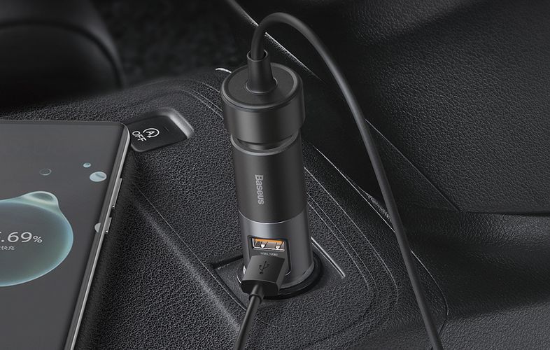 Baseus Share Together Fast Charge Car Charger with Cigarette Lighter Expansion Port, 2x USB, 120W (Gray), Baseus CCBT-D0G