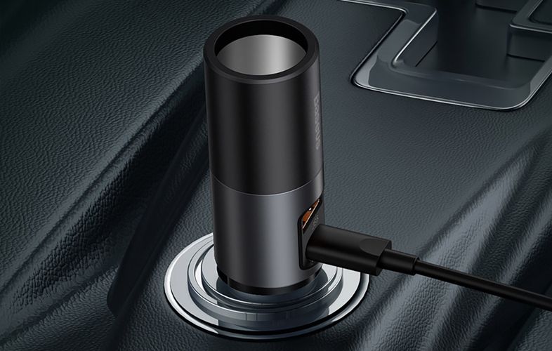 Baseus Share Together Fast Charge Car Charger with Cigarette Lighter Expansion Port, 2x USB, 120W (Gray), Baseus CCBT-D0G