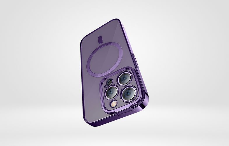 Baseus Glitter Magnetic Case for iPhone 14 Pro (purple) + tempered glass + cleaning kit, Baseus ARMC010805