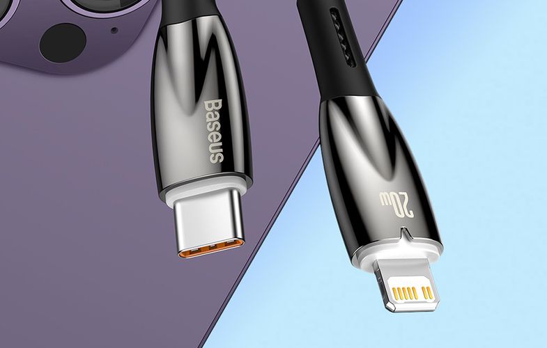 USB-C cable for Lightning Baseus Glimmer Series, 20W, 1m (Black), Baseus CADH000001