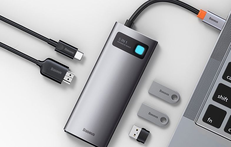 Hub 5in1 Baseus Metal Gleam Series, USB-C to 3x USB 3.0 + HDMI + USB-C PD, Baseus CAHUB-CX0G