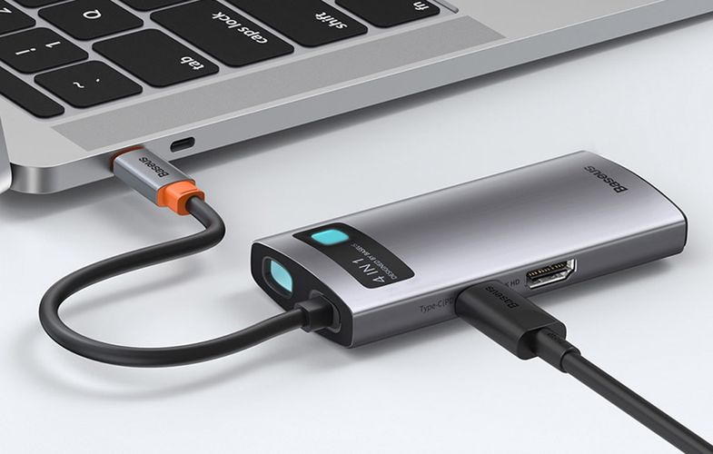 Hub 4in1 Baseus Metal Gleam Series, USB-C to USB 3.0 + USB 2.0 + HDMI + USB-C PD, Baseus CAHUB-CY0G