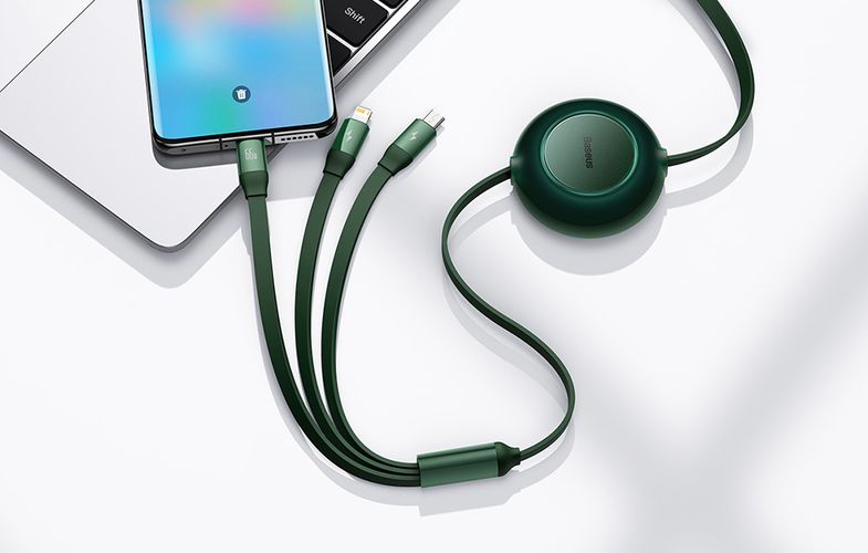 Baseus Bright Mirror 3, USB 3-in-1 cable for micro USB / USB-C / Lightning 66W / 2A 1.1m (Green), Baseus CAMJ010106