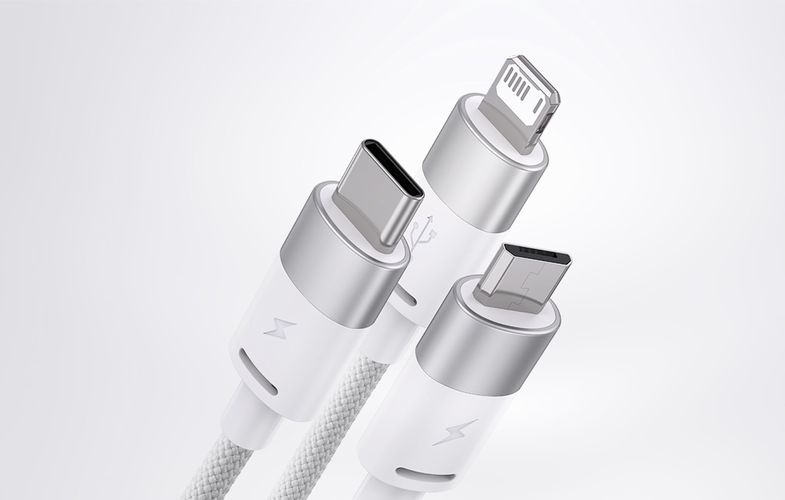 3in1 USB cable Baseus StarSpeed Series, USB-C + Micro + Lightning 3,5A, 1.2m (White), Baseus CAXS000002