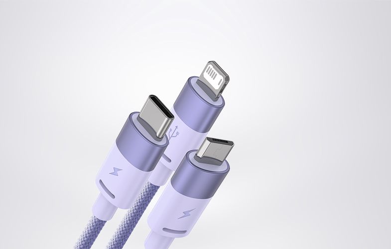 3in1 USB cable Baseus StarSpeed Series, USB-C + Micro + Lightning 3,5A, 1.2m (Purple), Baseus CAXS000005