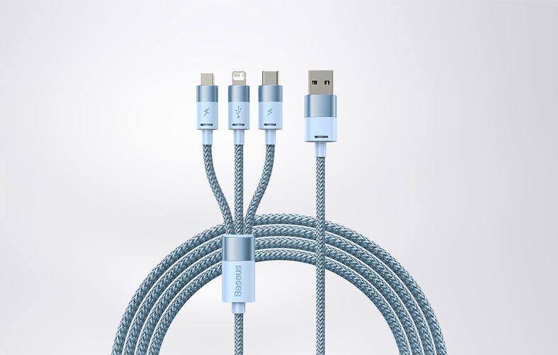 3in1 USB cable Baseus StarSpeed Series, USB-C + Micro + Lightning 3,5A, 1.2m (Blue), Baseus CAXS000017