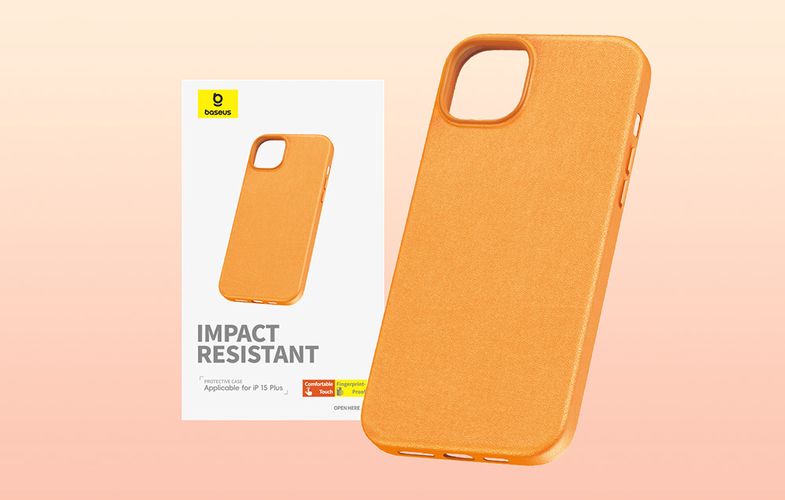 Phone Case for iPhone 15 Plus Baseus Fauxther Series (Orange), Baseus P60157304713-02