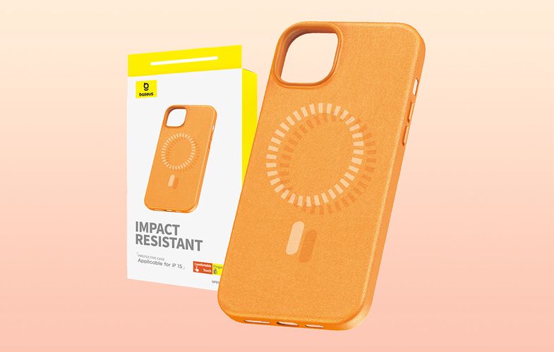 Magnetic Phone Case for iPhone 15 Baseus Fauxther Series (Orange), Baseus P60157305713-00