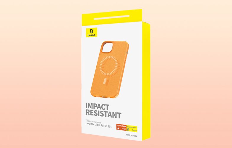 Magnetic Phone Case for iPhone 15 Baseus Fauxther Series (Orange), Baseus P60157305713-00