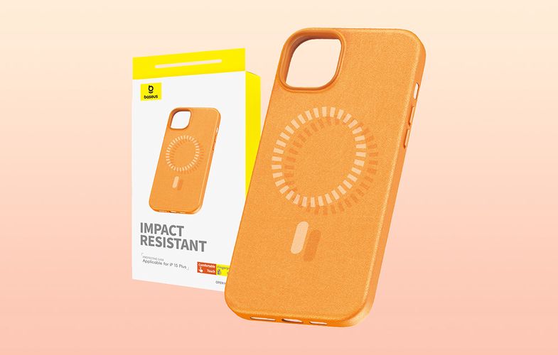 Magnetic Phone Case for iPhone 15 Plus Baseus Fauxther Series (Orange), Baseus P60157305713-02