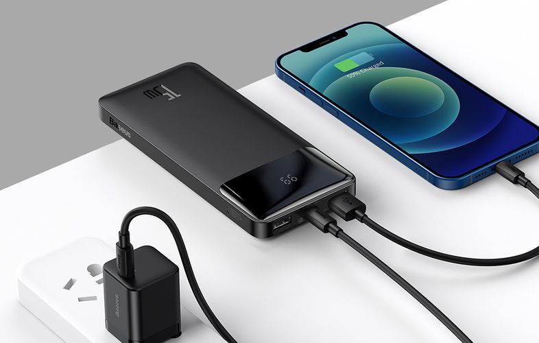 LiPo išorinis akumuliatorius (Powerbank) 10000mAh 15W 5V 3A 2xUSB + USB C Bipow juodas BASEUS PPBD050001 6932172618193