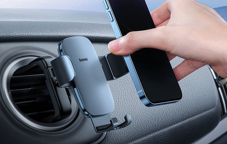 Baseus Metal Age II gravitational car phone holder to round ventilation grid (grey), Baseus SUJS030013