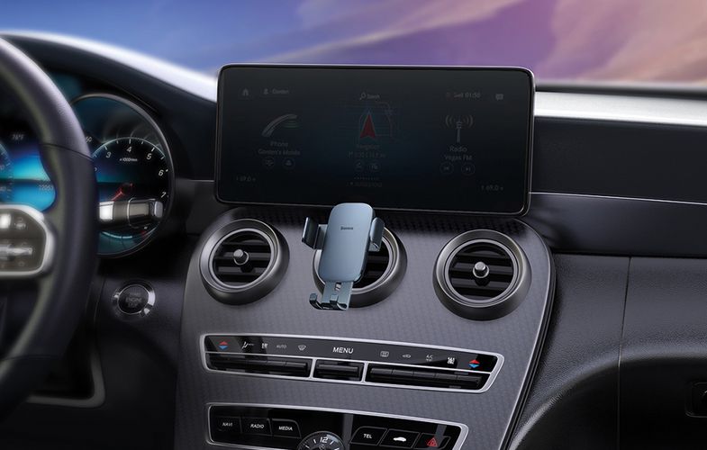 Baseus Metal Age II gravitational car phone holder to round ventilation grid (grey), Baseus SUJS030013