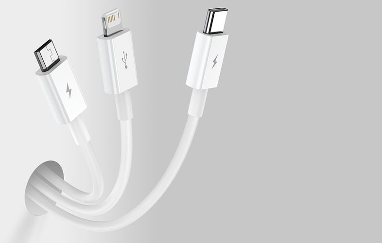 USB cable 3in1 Baseus Superior Series, USB to micro USB / USB-C / Lightning, 3.5A, 1.2m (white), Baseus CAMLTYS-02