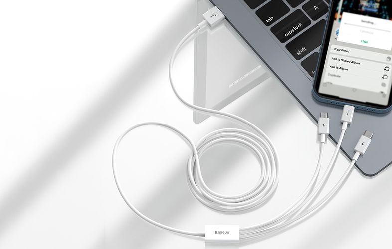 USB cable 3in1 Baseus Superior Series, USB to micro USB / USB-C / Lightning, 3.5A, 1.5m (white), Baseus CAMLTYS-02