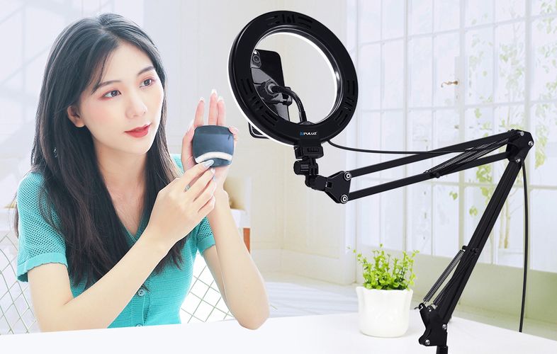 Desktop arm stand Puluz with 26cm LED Vlogging Ring PKT3090B, Puluz PKT3090B