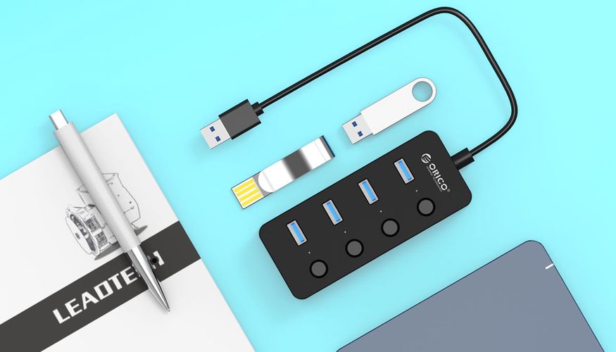 Orico  USB 3.0. Hub with switches, 4x USB (black), Orico W9PH4-U3-V1-BK-BP