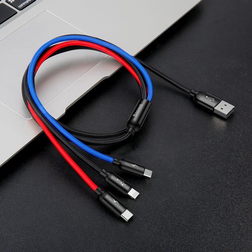 Baseus 3in1 Cable USB-C / Lightning / Micro 3,5A 0,3m (Black), Baseus CAMLT-ASY01