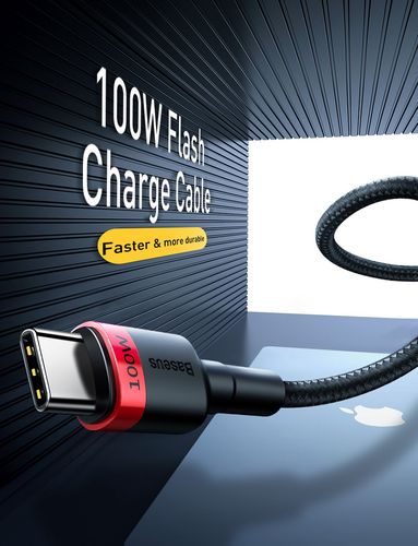 Baseus Cafule PD2.0 100W flash charging USB For Type-C cable (20V 5A)2m Gray+Black, Baseus CATKLF-ALG1