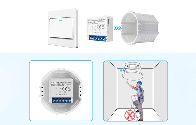 Smart Switch Module ZigBee Avatto LZWSM16-W1 No Neutral TUYA, Avatto LZWSM16-W1