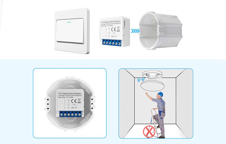 Smart Switch Module ZigBee Avatto LZWSM16-W2 No Neutral TUYA, Avatto LZWSM16-W2