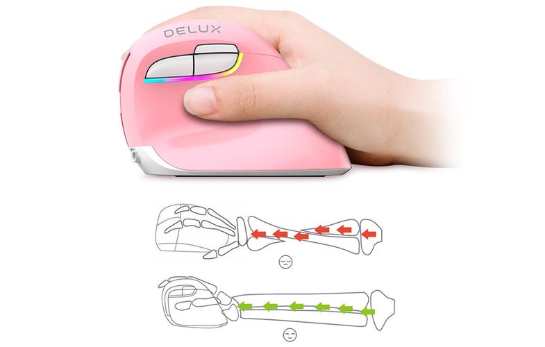 Wireless Vertical Mouse Delux M618Mini DB BT+2.4G 2400DPI (pink), Delux M618 Mini Pink