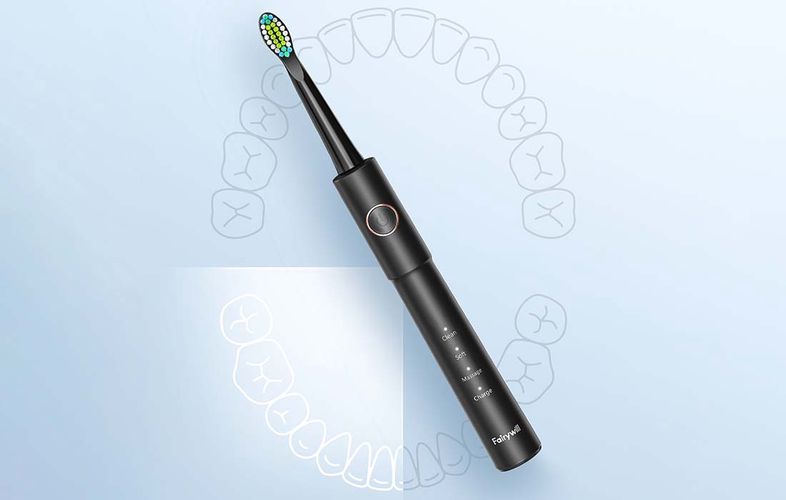 Sonic toothbrush with tip set and water fosser FairyWill FW-5020E + FW-E11 (black), FairyWill FW-5020E + FW-E11