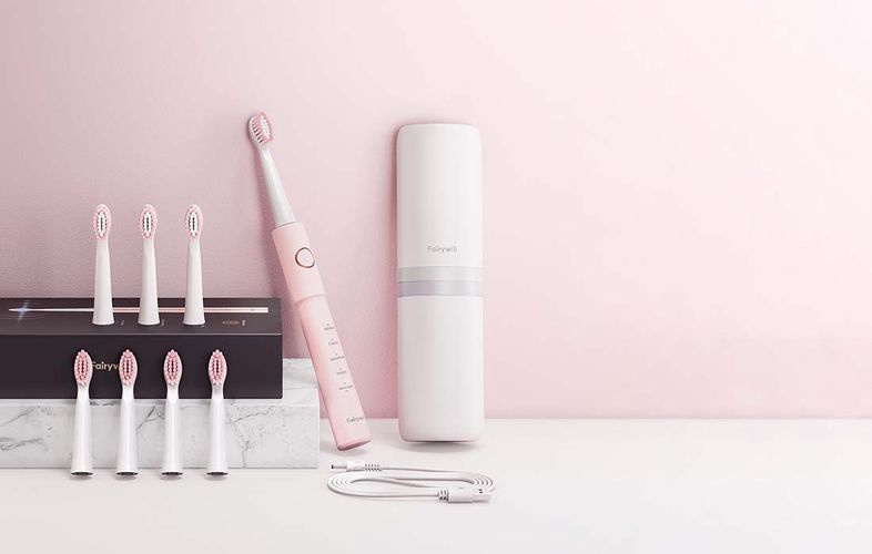 Sonic toothbrush with head set and case FairyWill FW-E11 (pink), FairyWill FW-E11 pink + 8 head