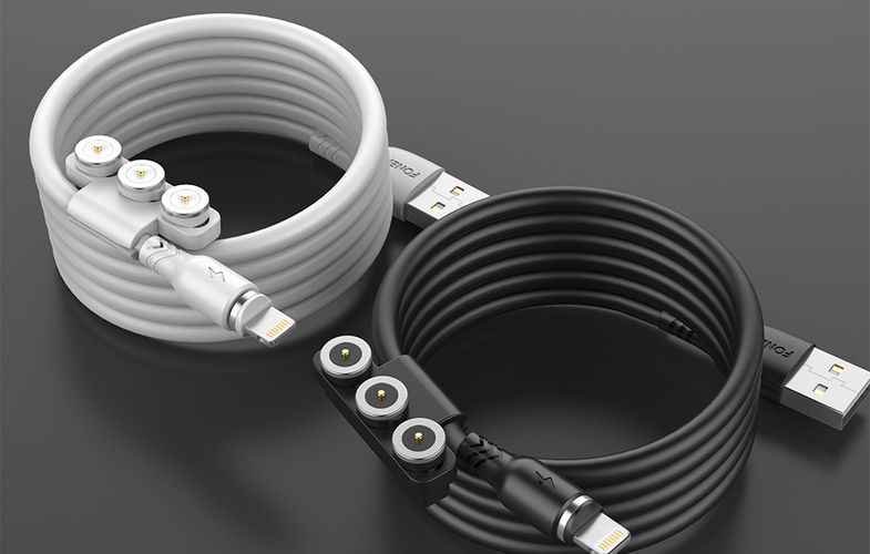 Foneng X62 Magnetic 3in1 USB to USB-C / Lightning / Micro USB Cable, 2.4A, 1m (Black), Foneng X62 3 in 1 / Black