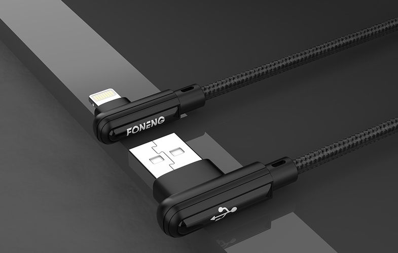 Foneng X70 Angled USB to Micro USB Cable, 3A, 1m (Black), Foneng X70 Micro