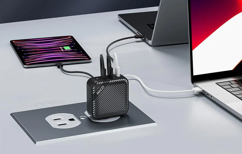 Wall charger INVZI GanHub 3x USB-C, 140W, EU/UK/AU/US (black), INVZI GH14013