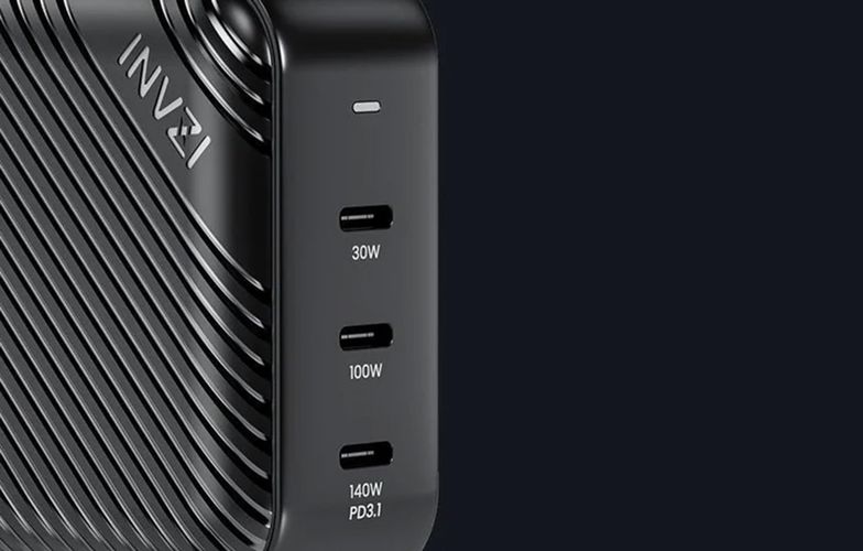 Wall charger INVZI GanHub 3x USB-C, 140W, EU/UK/AU/US (black), INVZI GH14013