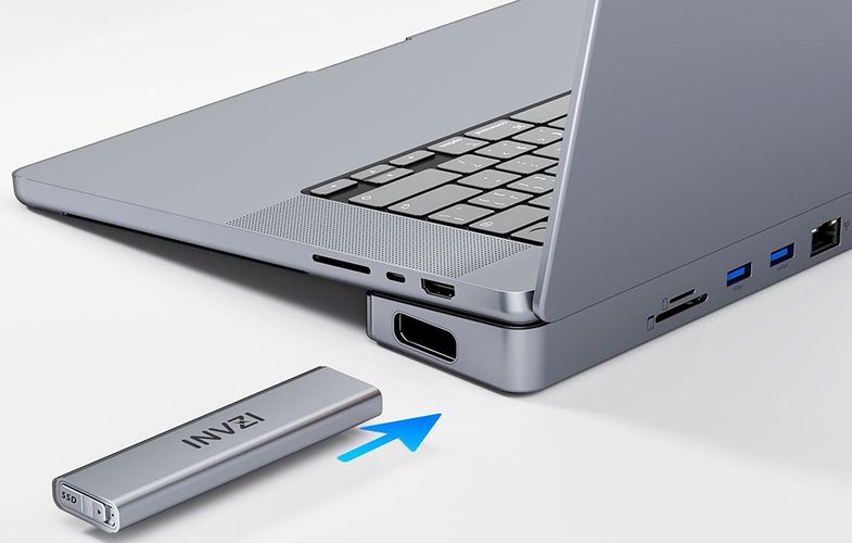 USB-C docking station / Hub for MacBook Pro 16" INVZI MagHub 12in2 with SSD tray (gray), INVZI MH01-16