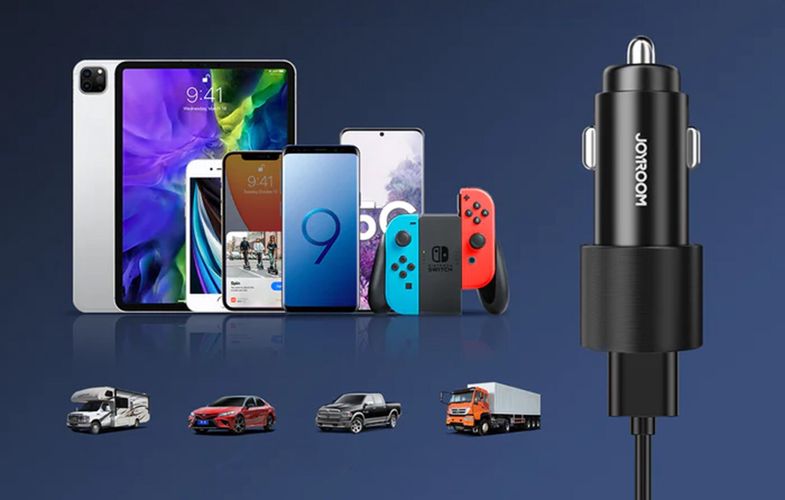 Car Charger Joyroom JR-CL10, 2x USB, 4.8A + Cable 3in1 (black), Joyroom JR-CL10 3in1 BL