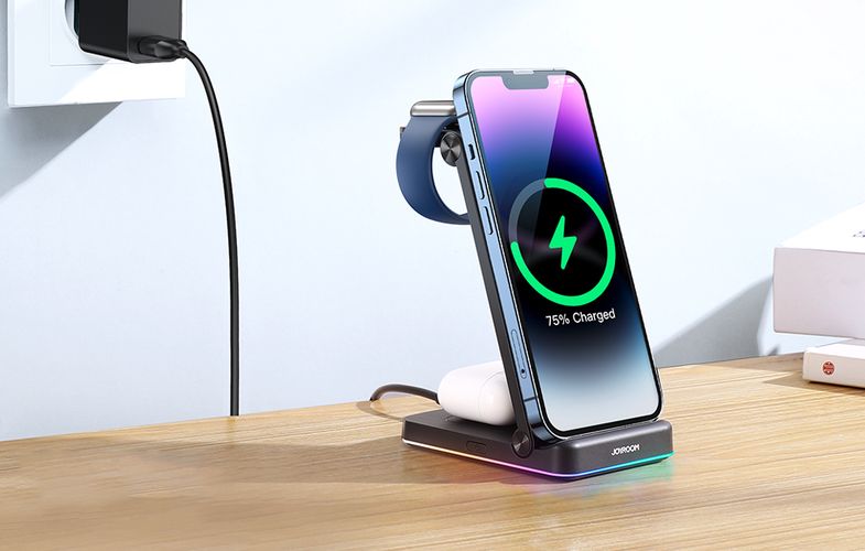 3in1 Wireless Charging Station Joyroom JR-WQN01 (black), Joyroom JR-WQN01