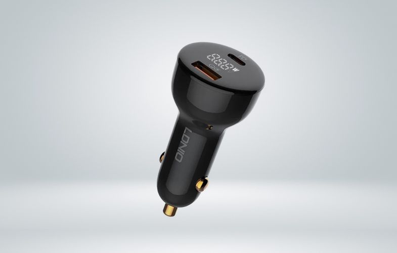LDNIO C101 Car Charger, USB + USB-C, 100W + USB-C to Lightning Cable (Black), LDNIO C101 Type C to light