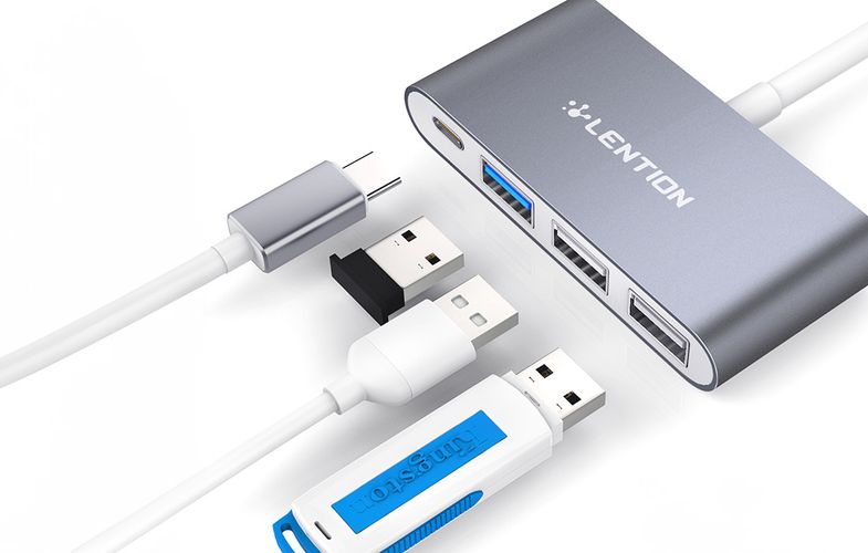 Lention 4in1 Hub USB-C to USB 3.0 + 2x USB 2.0 + USB-C (gray), Lention CB-TP-C13-GRYNA2