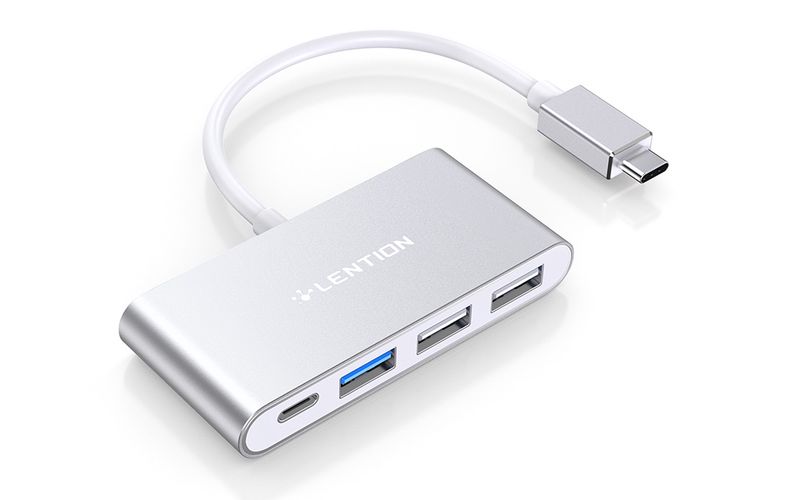 Lention 4in1 Hub USB-C to USB 3.0 + 2x USB 2.0 + USB-C (silver), Lention CB-TP-C13-SILNA2