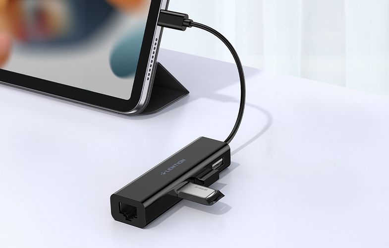 Lention Hub USB-C to 3x USB 2.0 + Ethernet Adapter (black), Lention "CB-UC-USB2.0- HUB-B